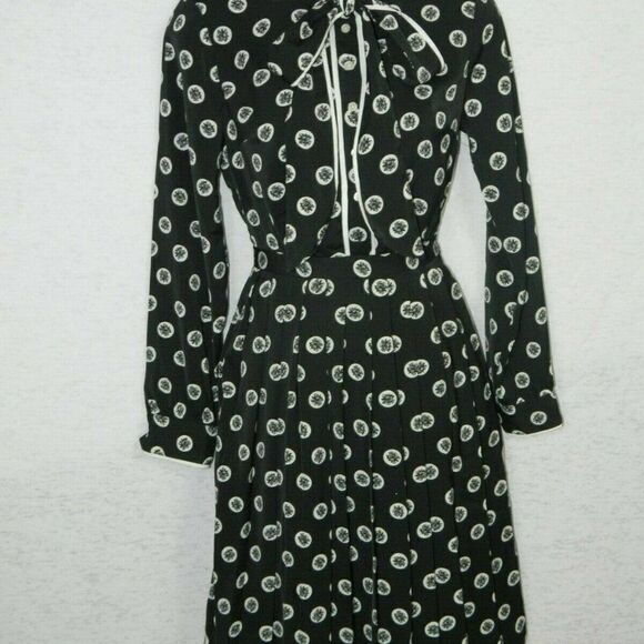 ModCloth Dress Back White Polka Dots Pleated Shirt Dress Tie Neck  Size XXS - Picture 4 of 8
